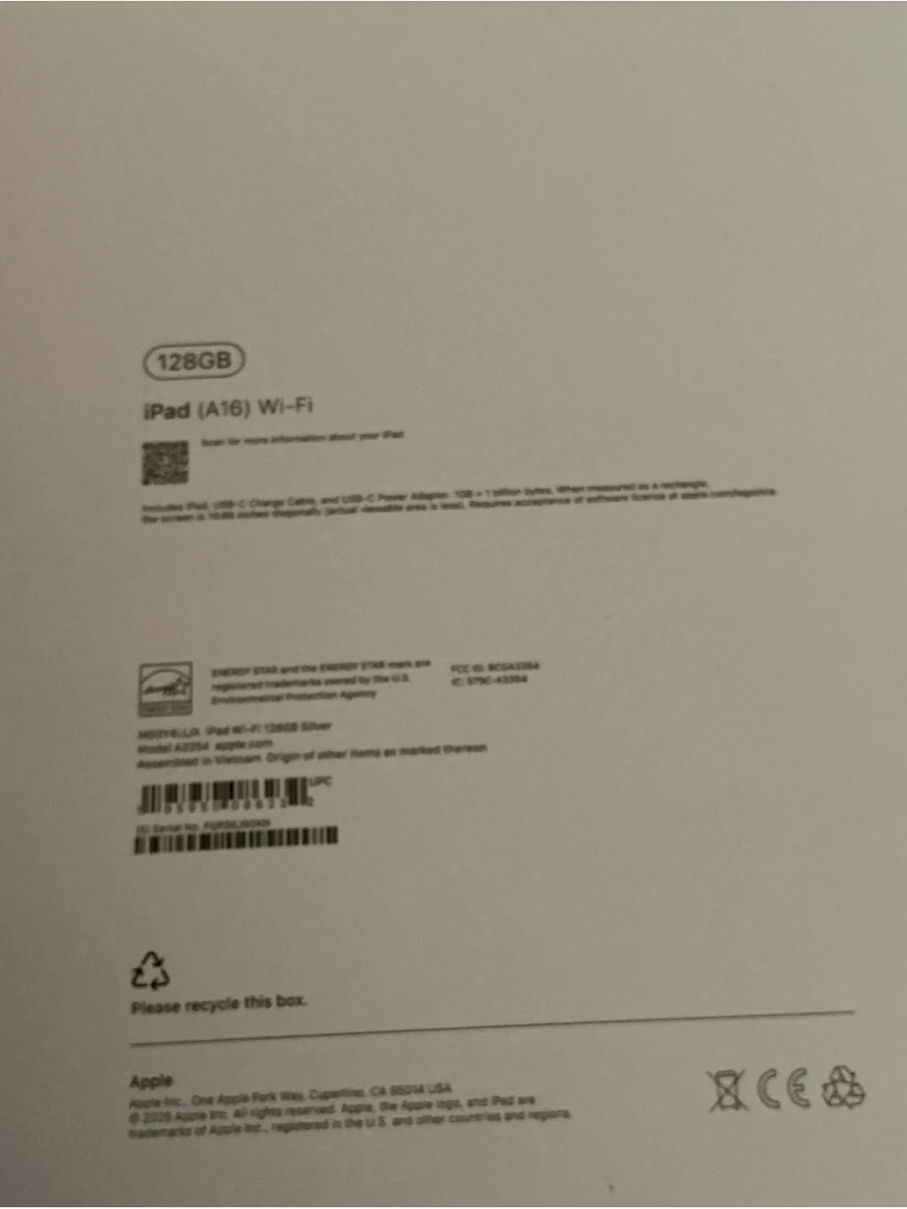 Apple iPad 10th Gen 128GB Silver Wi-Fi  Retail EMPTY BOX ONLY